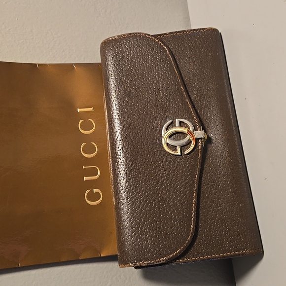 Gucci Vintage Kisslock Wallet Brown Leather - Picture 2 of 13